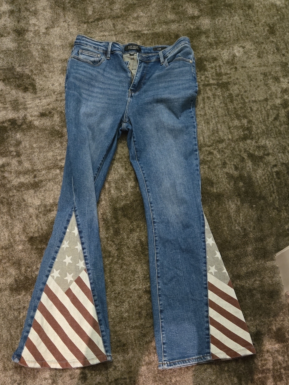 Judy Blue Blue Denim Flare Jeans with American Flag Inserts